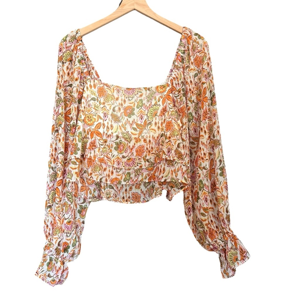 Pink Lily Floral Layered Cropped Blouse